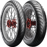 Two Avon Roadrider 2 motorcycle tires, one for the front and one for the rear, displayed side by side.